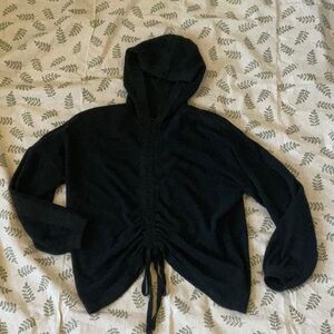 Black Hooded Drawstring Sweater